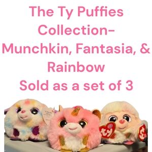 Ty Pink/White/Multicolored Ty Puffies Collection Nwt Set Of 3